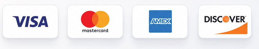 Accepted payment methods: Visa, Mastercard, American Express, Discover